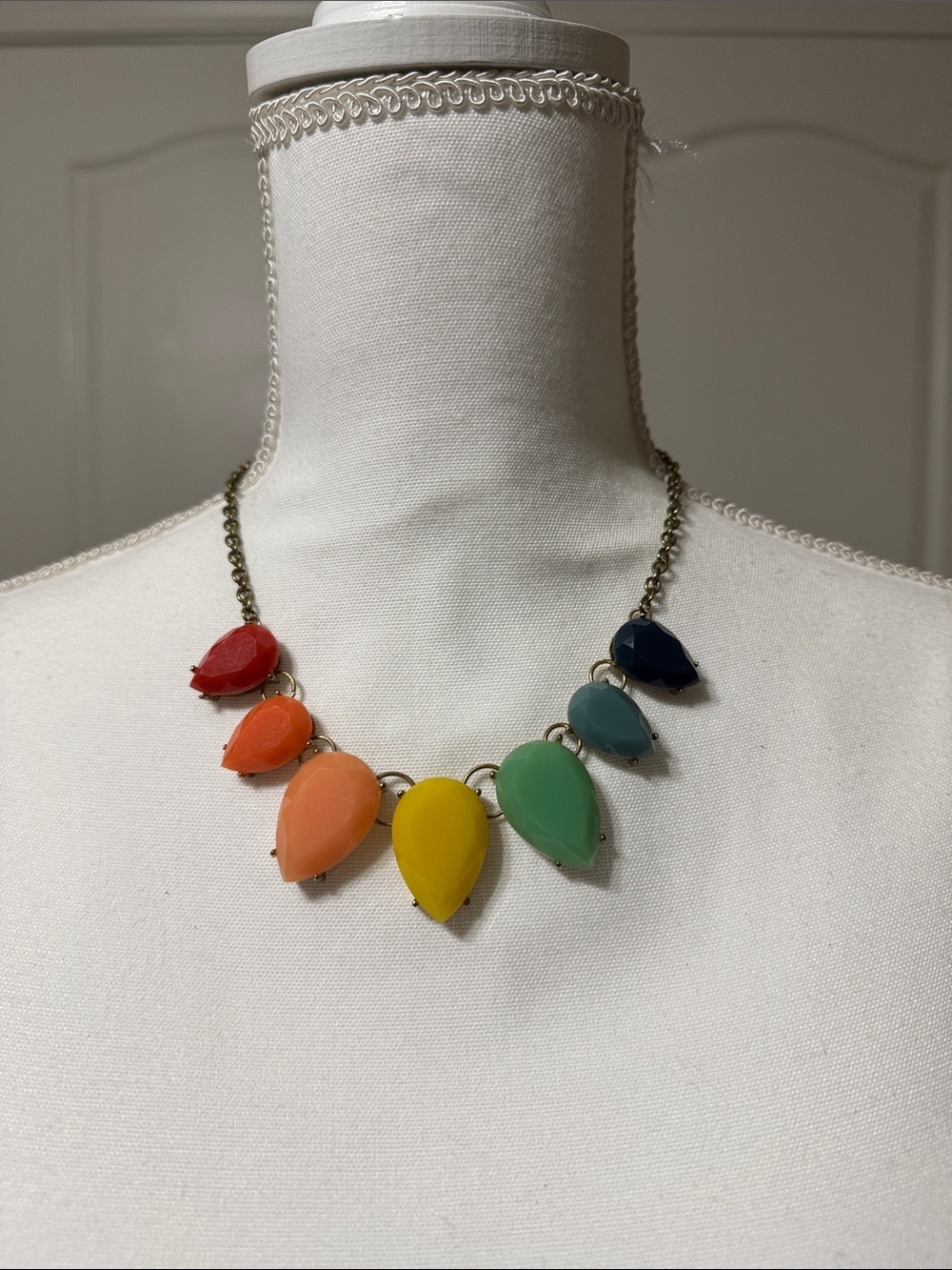 Multicolor Teardrop Statement Necklace - Vibrant Rainbow Stones